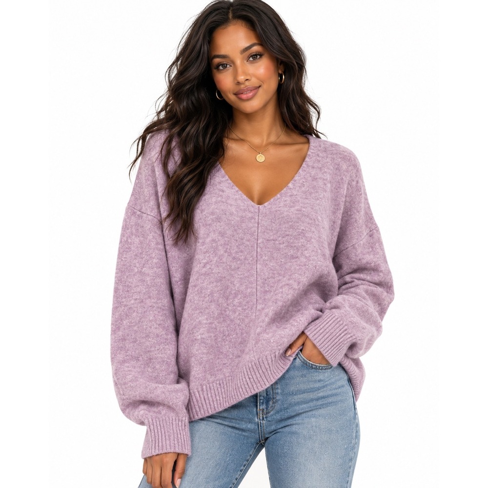 LOFT Lavender V-Neck Sweater M Soft Knit Preppy Minimalist Cozy Academia Classic